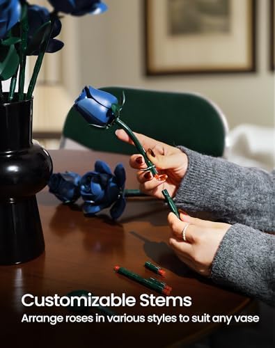 iATOM Blue Rose Bouquet Building Set, 12Pcs Flowers Botanical