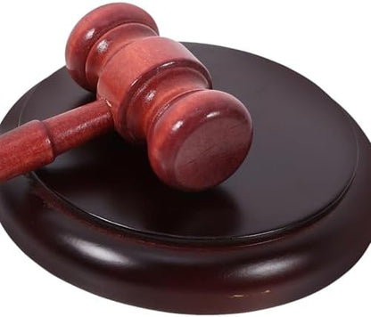 Wooden Judge Gavel with Sound Block and Base, Retro Office Desk