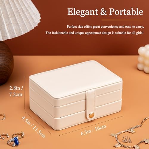 Travel Jewelry Case, 2-Layer Large Jewelry Organizer Box, Beige, PU