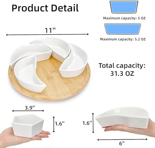 Cididu Ceramic Serving Tray Platters Lazy Susan, Rotating Divided