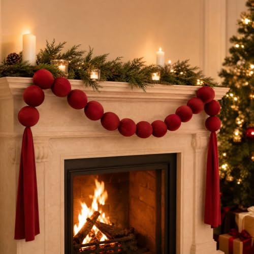 Velvet Red Balls Hanging Christmas Ornaments, Shatterproof Christmas