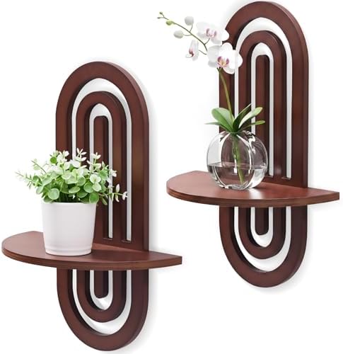 Boho Wall Shelves Set of 2, Decorative Arched Wood Floating Shelf For