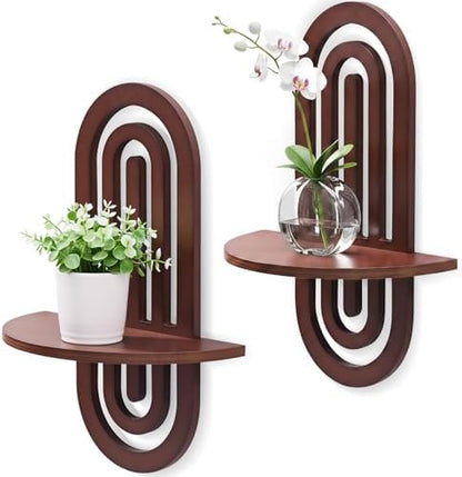 Boho Wall Shelves Set of 2, Decorative Arched Wood Floating Shelf For