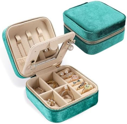 Plush Velvet Travel Jewelry Box for Women & Girls - Small Portable
