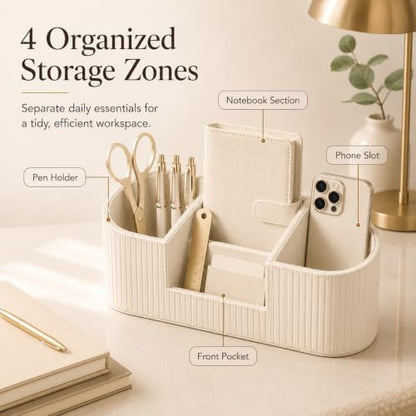 KINGFOM Faux Leather Desk Organizer, Office Desk Accessories Organizer
