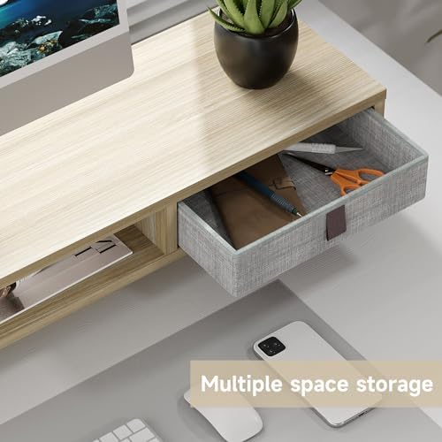 Fenge Dual Monitor Stand, 2-Tier Desk Organizer with Drawers, 42.5in