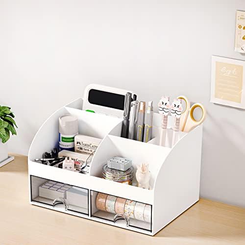 COMFYROOM Desk Organizer with 6 Compartments and 2 Drawers, Plastic