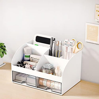 COMFYROOM Desk Organizer with 6 Compartments and 2 Drawers, Plastic