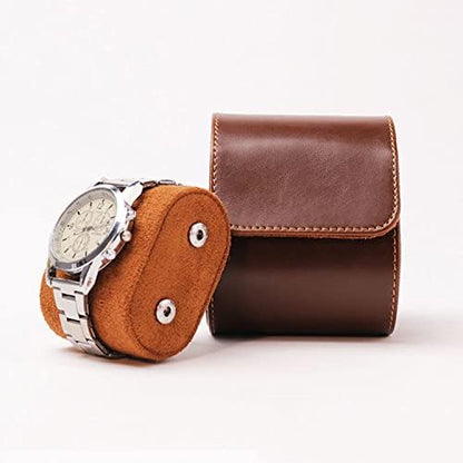 Watch Roll Travel Leather Case - Brown Single Watch Gift Box with