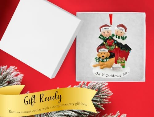 Personalized Couple with Dog Christmas Ornament 2026 | Family of 2