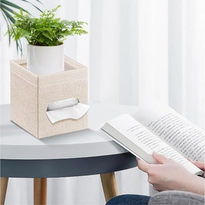 PU Leather Square Tissue Box Cover with Storage Tray,Modern Decorative