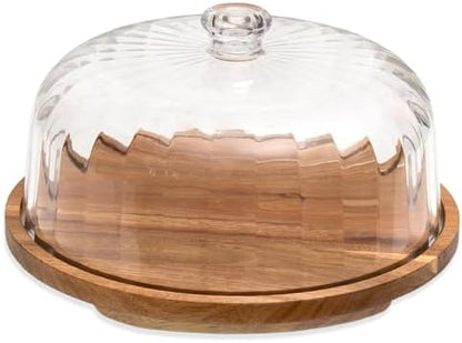 Cake Stand with Lid, Rotating Cake Holder with Dome, Wood Lazy Susan