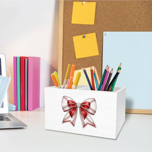 Coquette Baseball Bow Pen Holder for Desk, Baseball Lover Player Fan