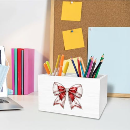 Coquette Baseball Bow Pen Holder for Desk, Baseball Lover Player Fan