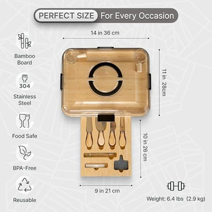 Charcuterie Board Set with Handless Lid – Bamboo Cheese Board with