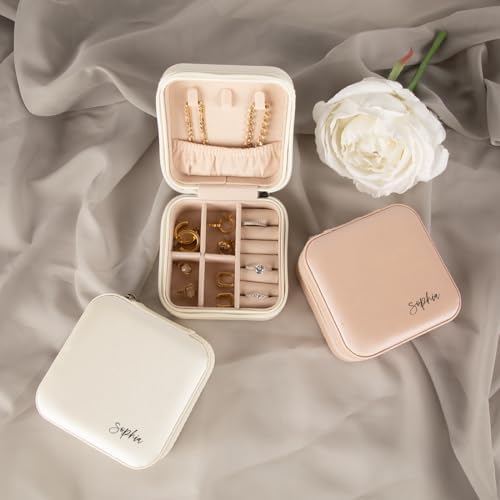 Andaz Press Personalized Jewelry Box For Women, 4"X4" Small Portable