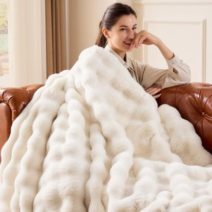 IFNOW Soft Fluffy Faux Fur Throw Blanket for Couch, 50" x60, Cream