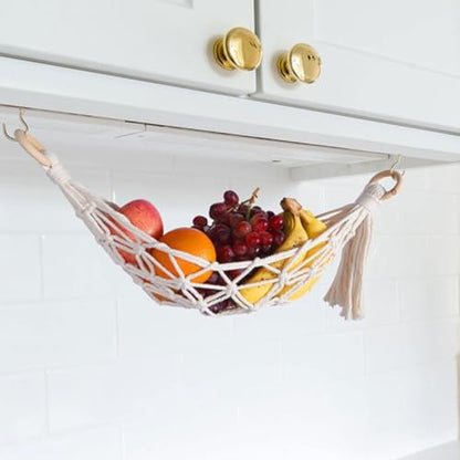 Hanging Fruit Basket Woven Cotton Net Hammock under Cabinet Storage
