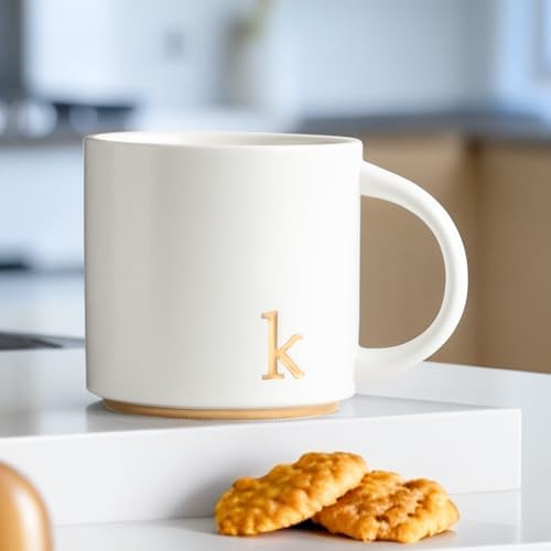 COLLECTIVE HOME Ceramic Coffee Mug, 15 oz Monogram Cup with Gift