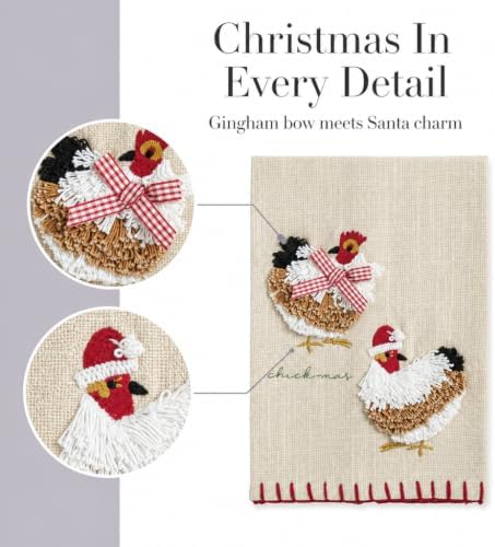 Mud Pie Chicken Embroidered Towel, Decorative Cotton Kitchen Towel