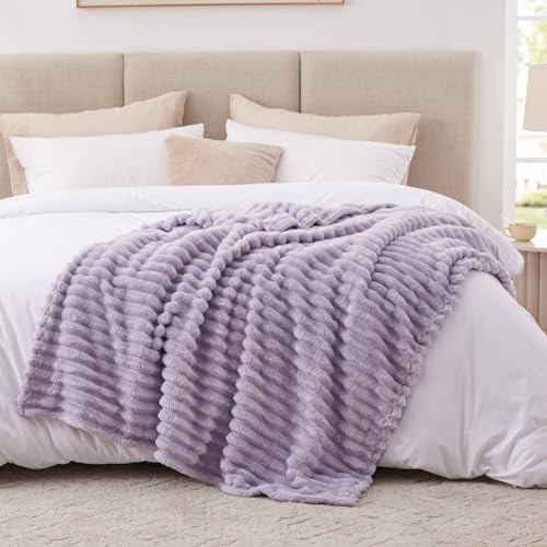 EXQ Home Stripe Jacquard Throw Blanket Light Purple for Couch Gentle