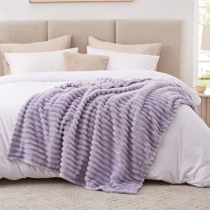 EXQ Home Stripe Jacquard Throw Blanket Light Purple for Couch Gentle