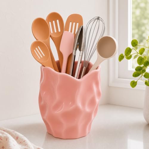 Pink Utensil Holder,Irregular Sculptural Design Kitchen Utensil Holder