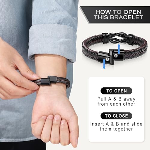 Knot Bracelet Gifts for Men, Leather Stainless Steel Knot Mens
