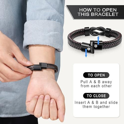 Knot Bracelet Gifts for Men, Leather Stainless Steel Knot Mens