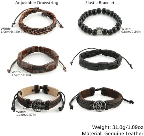 HZMAN Genuine Leather Tree of life Bracelets for Men Women