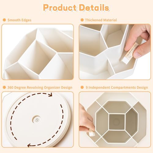Cayxenful Pencil Pen Holder for Desk,9 Slots 360 Degree Rotating Desk