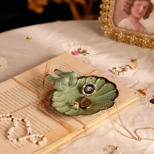NIKKY HOME Antique Jewelry Dish, Decorative Jewelry Tray with Bird