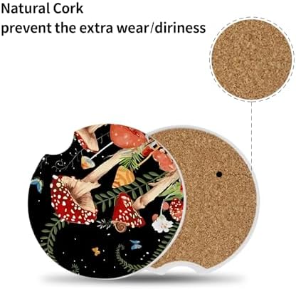 2 Pack Cute Mushroom Pattern Absorbent Car Coasters for Cup