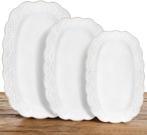 Kassel Ceramic Serving Platter Set | 14”/12”/10” Oval Serving Trays