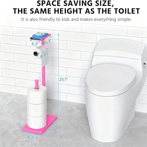 CISILY Pink Toilet Paper Holder Stand with Phone Shelf, Bathroom