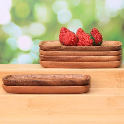 Mini Wooden Serving Platters and Trays, 6.8-inch Solid Acacia Wood