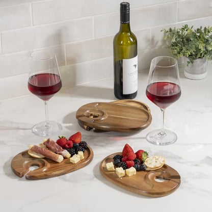 Wine Glass Holder Plates – Acacia Wooden Appetizer & Snack Plates for