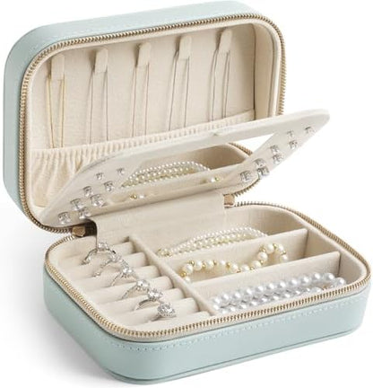 Genuine Leather Travel Jewelry Organizer Case with Mirror for Women