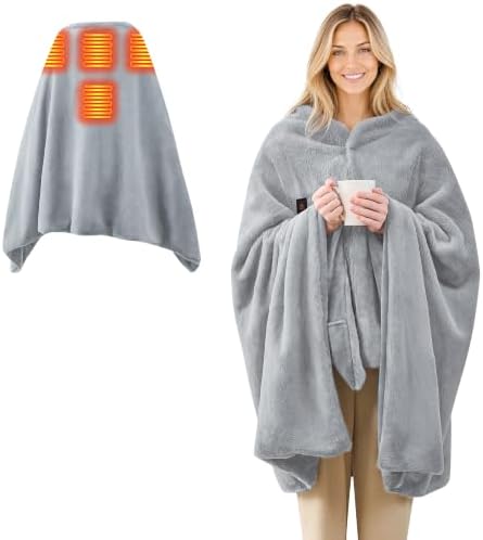 Cordless Faux Rabbit Fur Heated Wearable Blanket Shawl Battery Powered