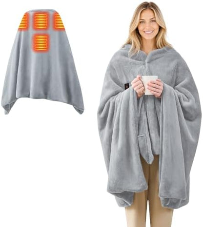 Cordless Faux Rabbit Fur Heated Wearable Blanket Shawl Battery Powered