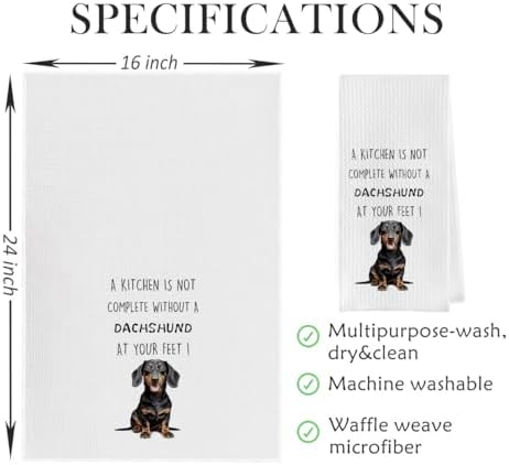 Funny Dachshund Dish Towels Set - Dachshund Gifts Waffle Weave Kitchen