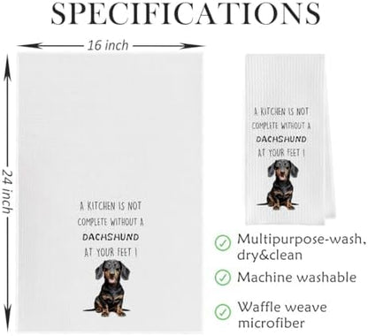 Funny Dachshund Dish Towels Set - Dachshund Gifts Waffle Weave Kitchen