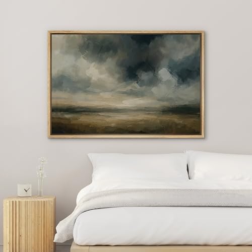 SIGNWIN Framed Canvas Print Wall Art Moody Sky Over Open Field