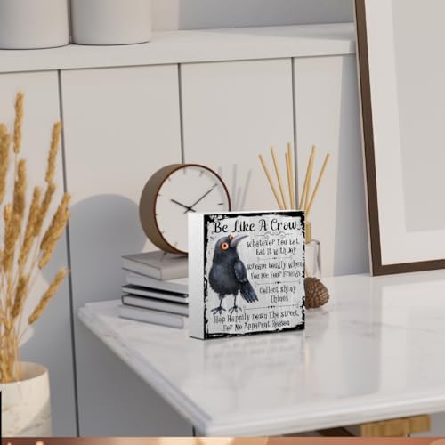 Funny Crow Wooden Box Sign, Inspirational Gifts for Women Men Coworker