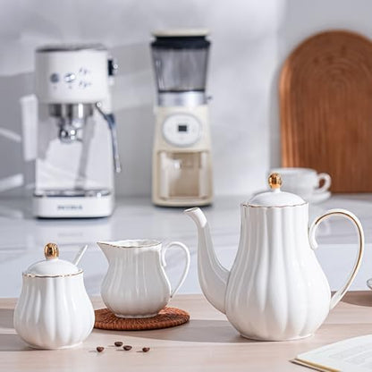 White Ceramic Teapot 33oz,tea pot for loose leaf tea coffee milk Gifts