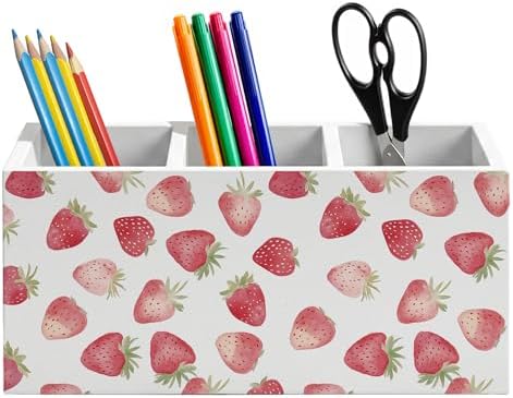 Watercolor Strawberry Pen Holder for Home Office Desk, Strawberry