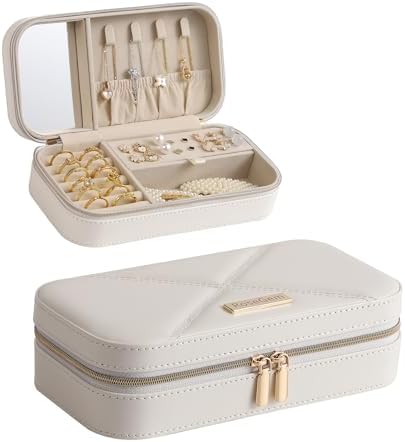 Travel Jewelry Case, Travel Jewelry Box Organizer with Mirror, 4.1 x 8