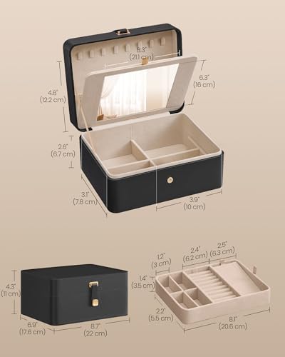 SONGMICS 2-Layer Travel Jewellery Box, Portable Storage Case