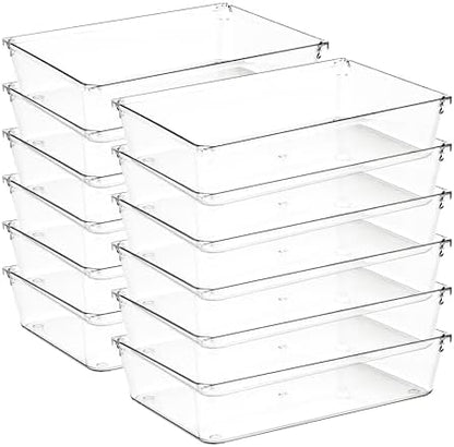12 Pack Drawer Organizers, 6"X 9" Clear Acrylic Storage Bins
