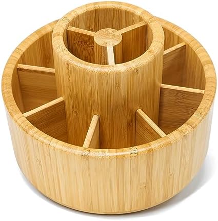 VaeFae 360 Rotating Bamboo Pen Holder for Desk, Art Supply Storage